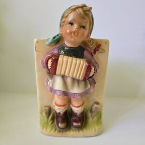 Vintage Figurine Girl Playing Accordion Ceramic Home Decor